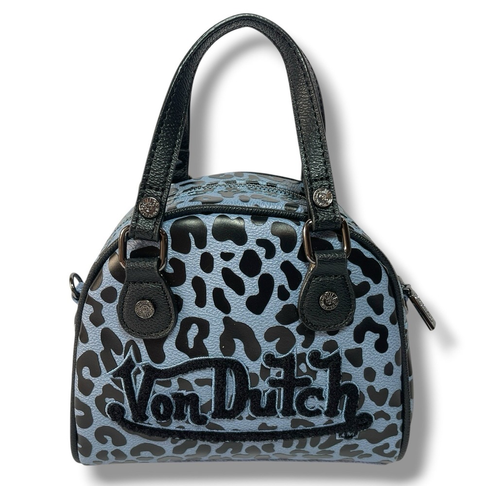 Von Dutch Blue Cheetah Blueberry Crush Mini Bowling Bag Y2K Style Vegan Crossbod - Picture 4 of 16